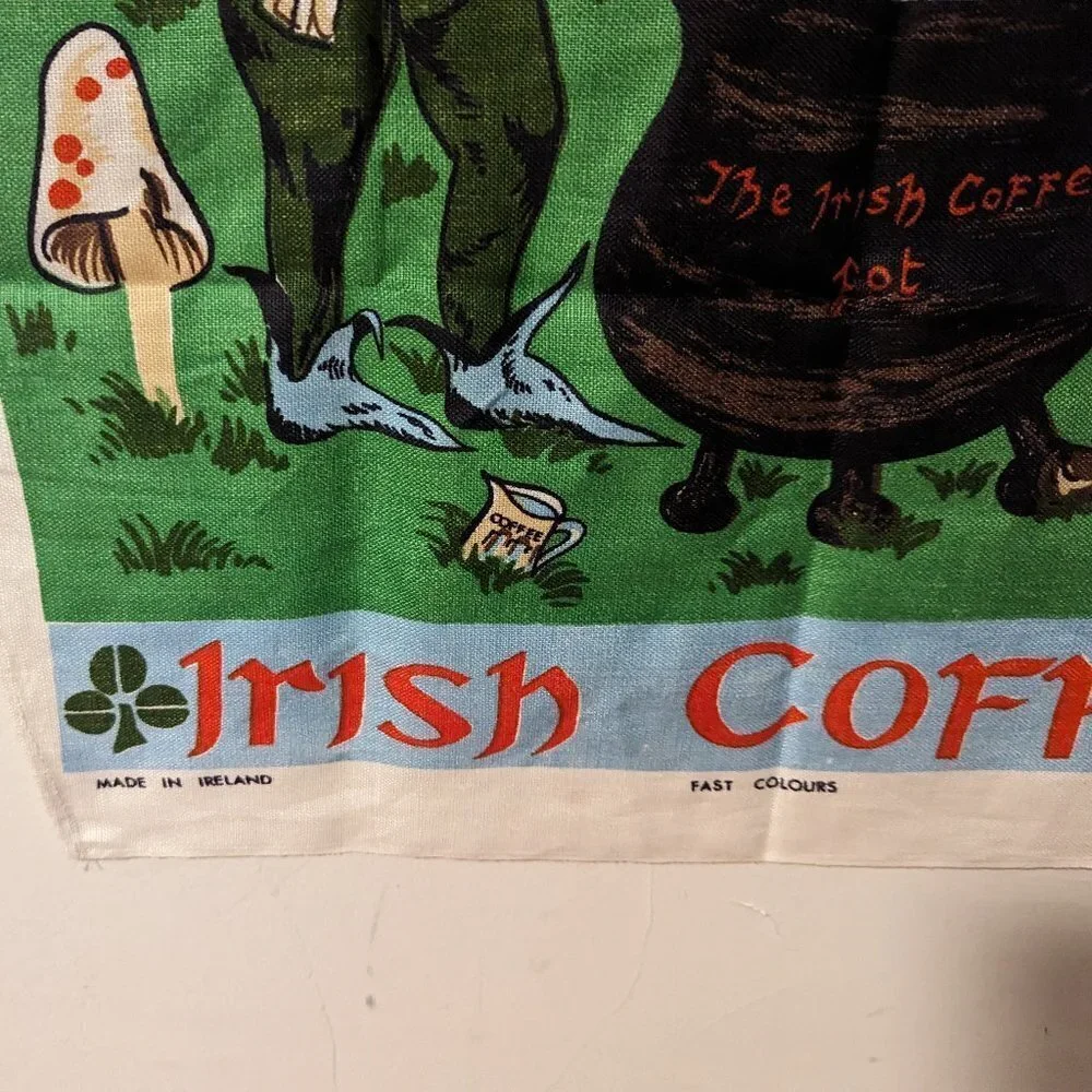 Vintage Linen Irish Coffee Tea Towel Wall Hanging Woven‎ Recipe Caldron